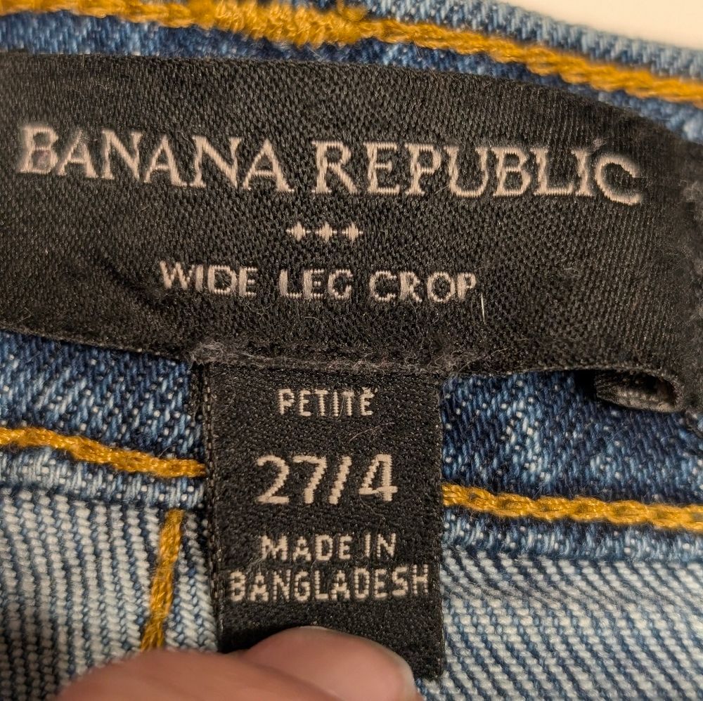 Banana Republic High-Rise Petite Wide Leg Crop Frayed Hem Sz 27 Jeans Minimalist - Picture 6 of 9